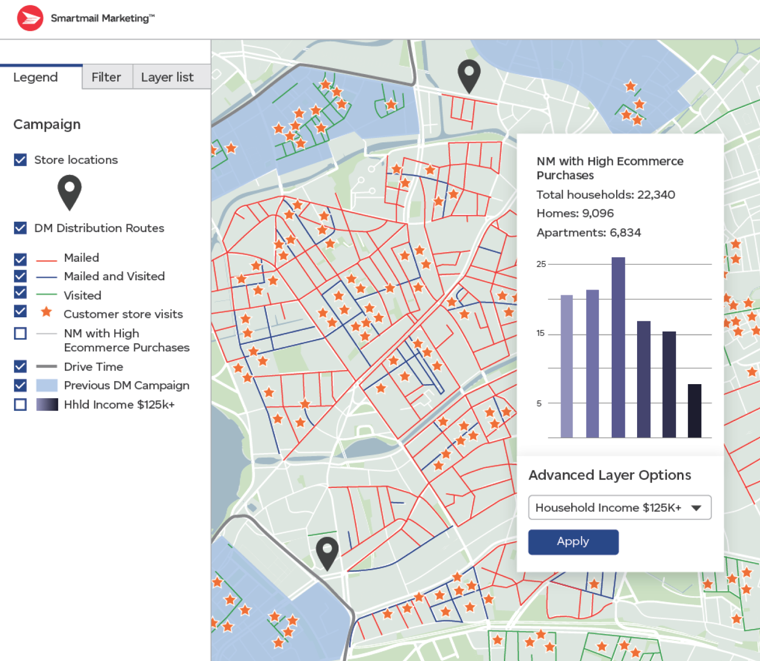 Online data targeting tool with a neighbourhood map and advanced filtering and layering capabilities.
